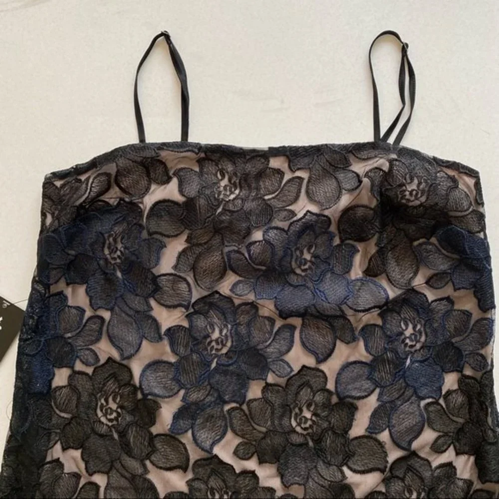 Express Black Embroidered Floral Mini Dress Womens Size Medium Tan Lining - Picture 11 of 16